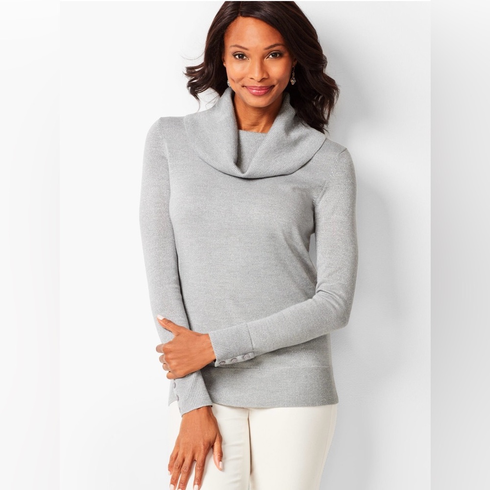 Talbots Merino Wool Button Cuff Cowlneck Sweater Shimmer, Small